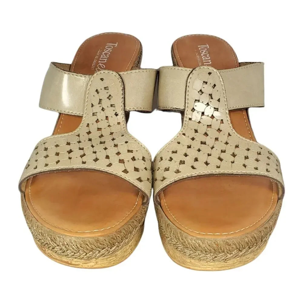 TOSCANELLA Made in Italy Tan Cork Platform Sandals Wedge Heel Shoes Sz 10